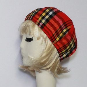 Red Plaid Beret Hat